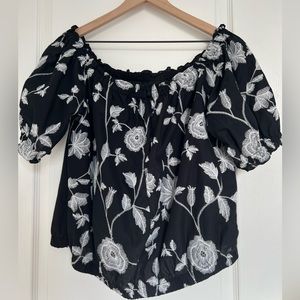 WhoWhatWear Floral Crop Top | black&white | XXL